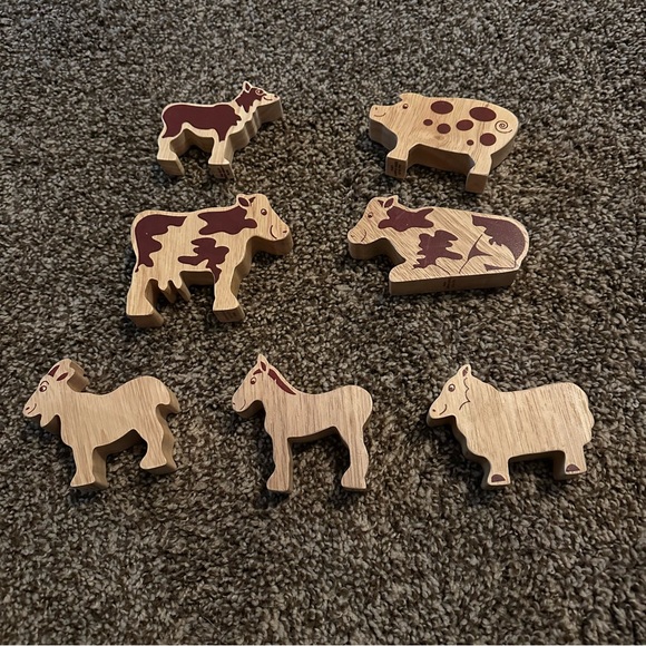 Lanka Kade Natural Wood Farm Animal Set of 7 Cow Sheep‎ Pig Goat Montessori Toys - Picture 8 of 8
